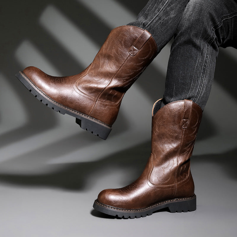 Ami Khaji Men's High-height Workwear Boots Men's European and American Style Western Cowboy Boots Fashionable Motorcycle Riding Men's Boots