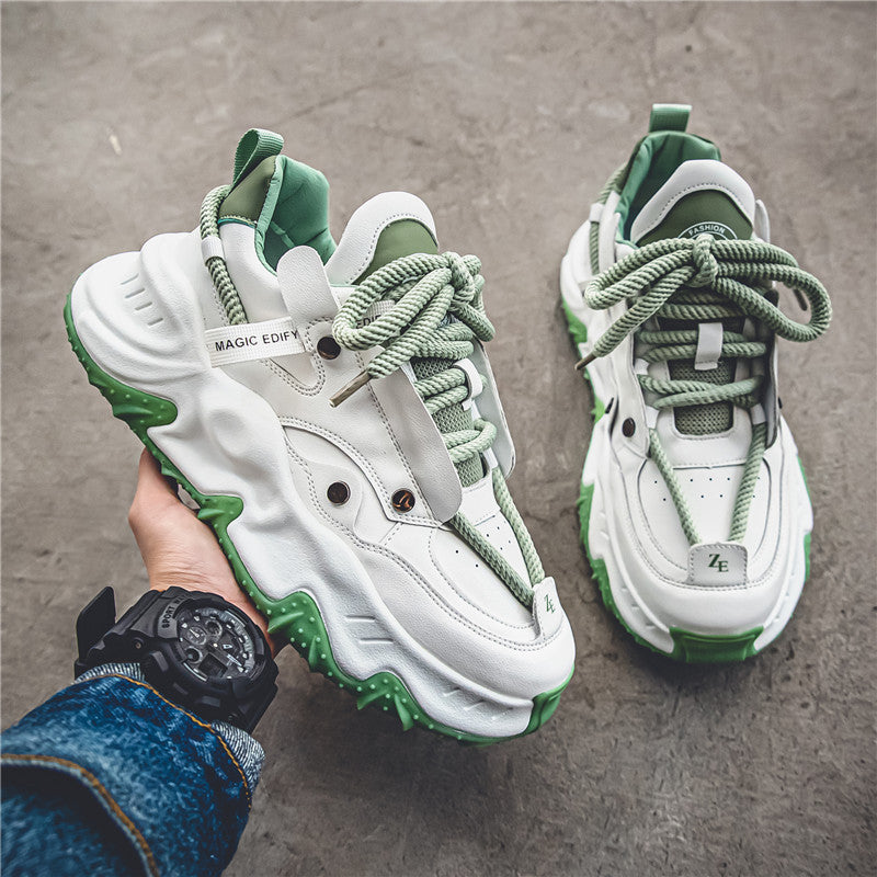 Men's Spring niche fashion sneaker running shoes popcorn casual sneakers men's shoes thick sole height increasing daddy shoes