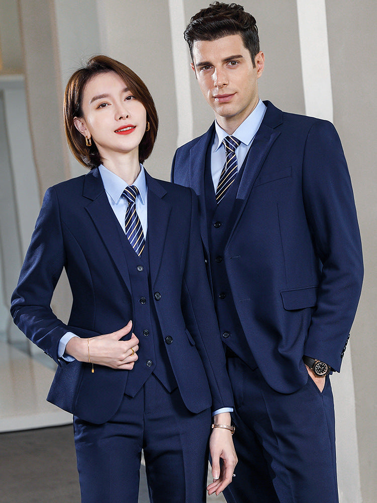 Sapphire blue suit men and women commuting high-end professional temperament civil servant interview suit large size hotel work clothes
