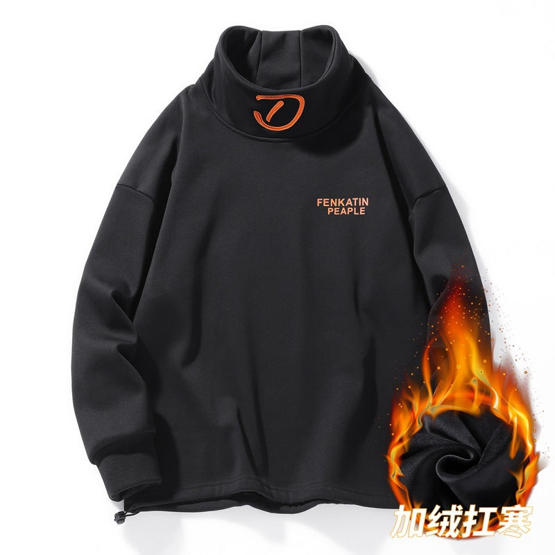 Sweatshirt 2023 Autumn and Winter Fashion Fleece-Lined Thick Warm Turtleneck Top Casual Trendy Men's Clothing Brand