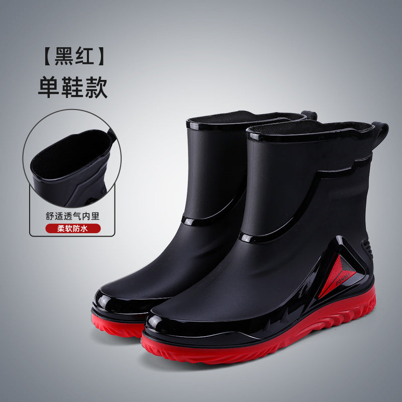 Men's Rain Boots with Cuffs, New Waterproof Shoes, Outdoor Drawstring Boots, Kitchen Non-Slip Work Rubber Shoes, Fleece-Lined Warm Rain Boots