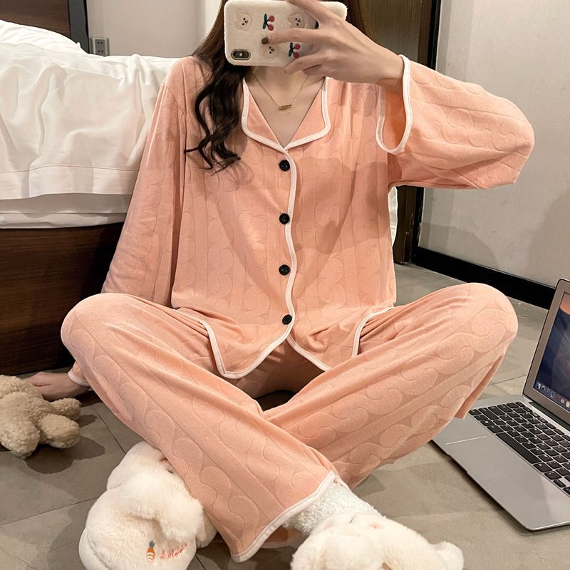 2025 New Long Sleeve Pajamas Women's Spring and Autumn Knitted Cotton High-end Pajamas Women's Sweet Princess Style Home Clothes