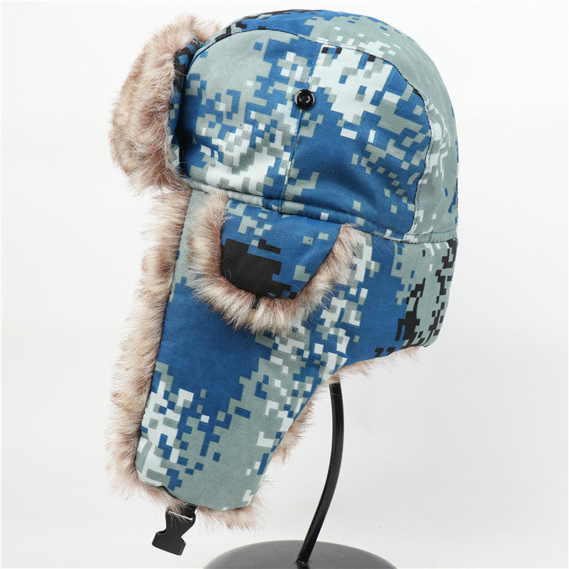 Autumn and Winter Camouflage Lei Feng Hats for Men and Women, Outdoor Cycling Windproof and Cold-Proof Ski Hats, Thickened Ear Protection Hats, Cross-Border
