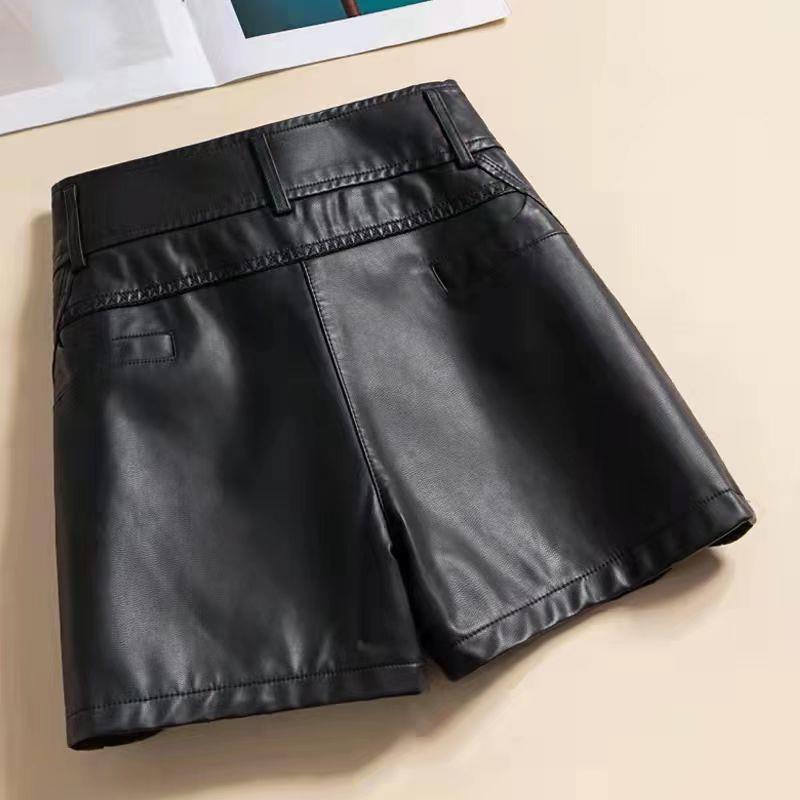Leather Shorts for Women 2024 New Autumn and Winter High-waisted Slimming Look Black PU Leather Pants for Outer Wear with Boots
