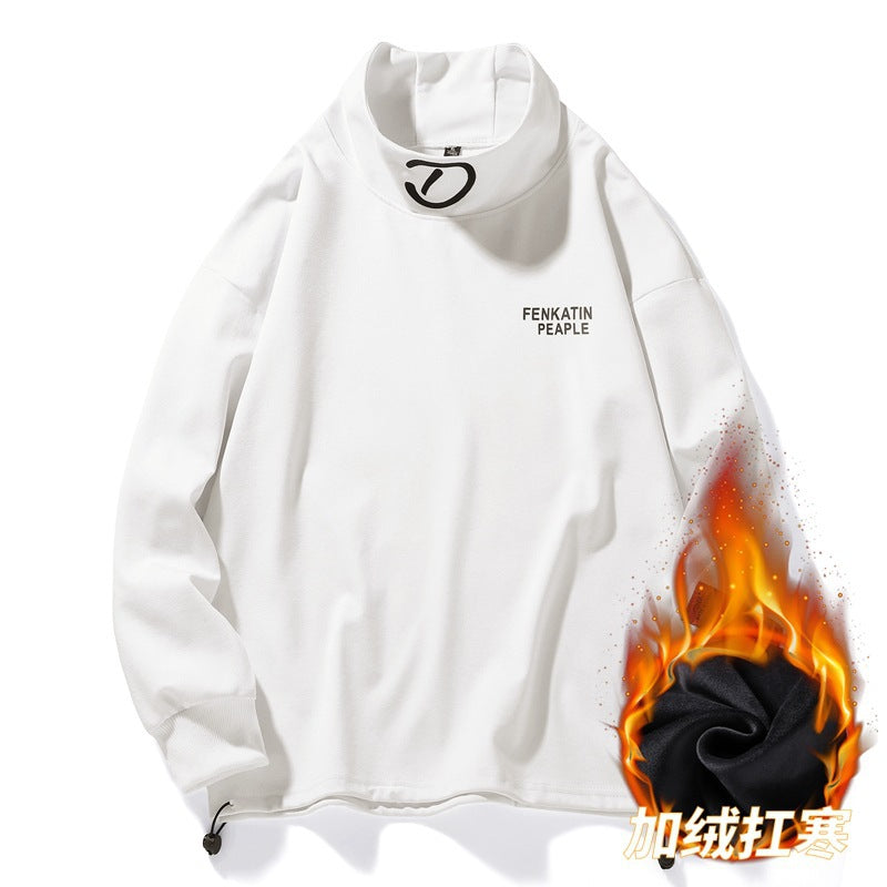 Sweatshirt 2023 Autumn and Winter Fashion Fleece-Lined Thick Warm Turtleneck Top Casual Trendy Men's Clothing Brand