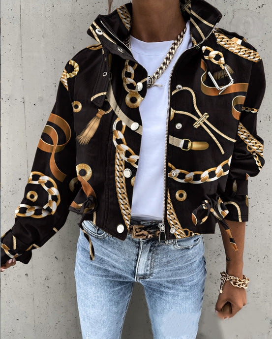 2026 Spring Women's Jacket Amazon Aliexpress New Cross-Border Printed Short Casual Jacket Women's Top