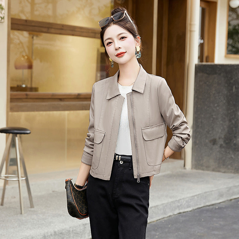 Counter genuine goods leather leather women 2025 new mouth temperament show thin plus size high-grade leather jacket a generation of hair