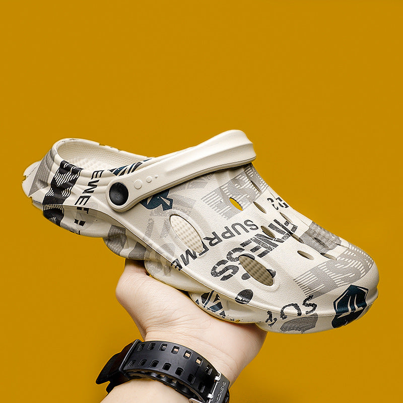 2022 Summer New Hole Shoes Men's Outdoor Casual Sandals and Slippers Korean Style Beach Shoes Men's Toe Sandals