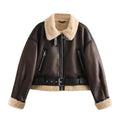 Foreign Trade Autumn and Winter New Women's Fur All-In-One Retro Motorcycle Style Short Jacket