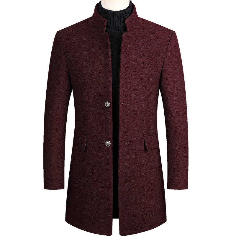 2024 Autumn and Winter Men's Woolen Coat Long Windbreaker cotton and thickening Men's Coat Dragon and Phoenix Men's Jacket