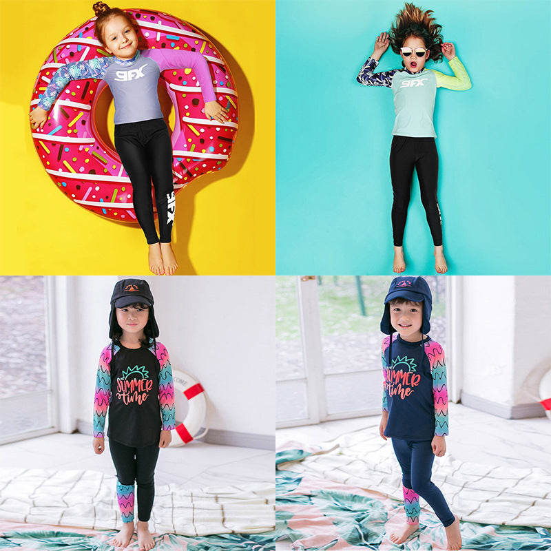 Children's Swimwear Boys' Baby Swimwear Split Beach Long Sleeve Sun Protection Swimwear Girls' Middle and Big Kids Swimwear Set