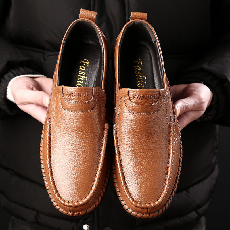 Men's Shoes Summer New Casual Leather Shoes Men's Genuine Leather Top Layer Cowhide Loafers Driving Doudou Shoes Set Feet