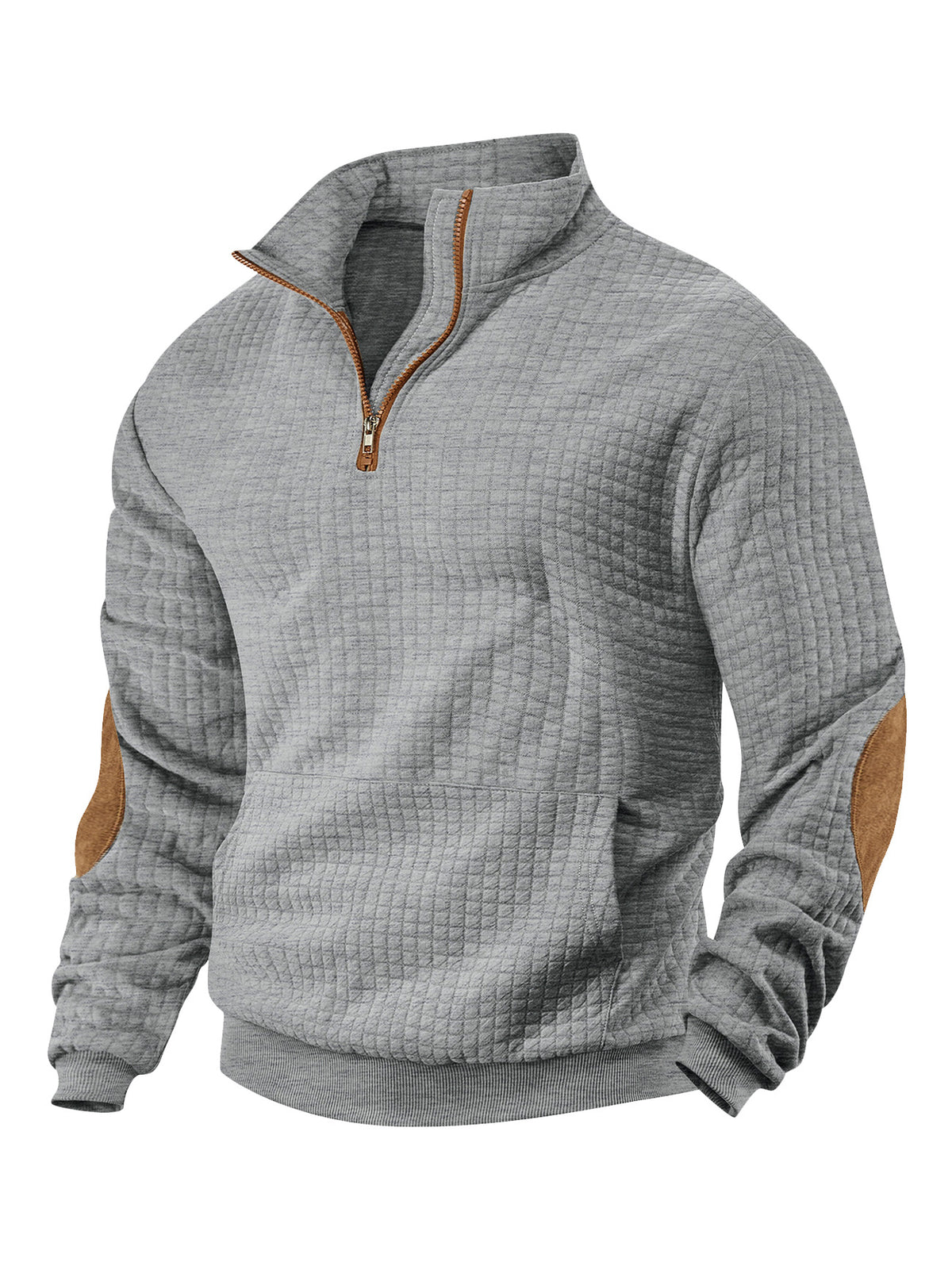 European and American Tk Cross-Border Casual Sports Sweatshirt Amazon Jacquard Small Checkered Stand-Up Collar Half-Zip Waffle Knit Top for Men