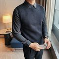 Wholesale In-Stock Men's Textured Two-Piece Knit Sweater, Slim Fit, Light Business Style, Mature Men's Professional Wear, Shirt Collar Sweater