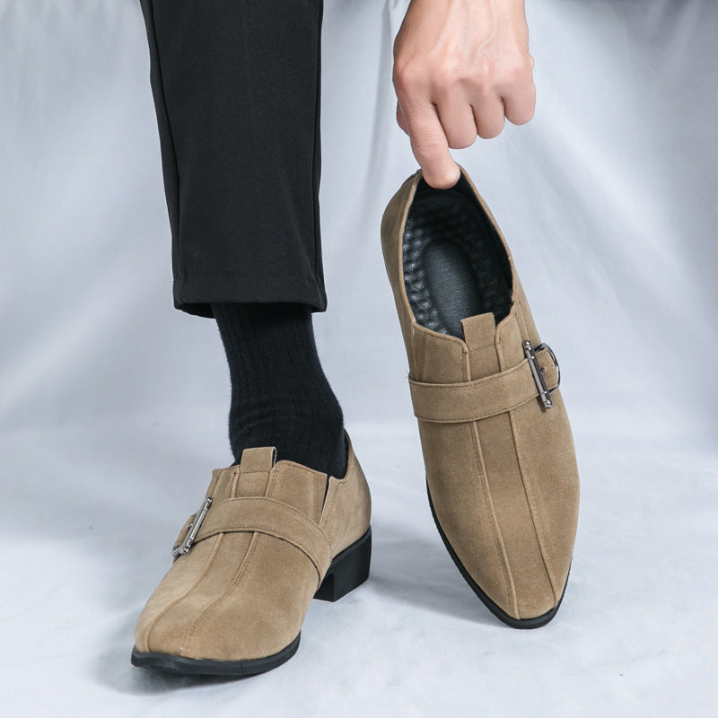 Cross-border plus size men's pointed frosted loafers size 38-46 men's lace-up British one-step buckle leather shoes