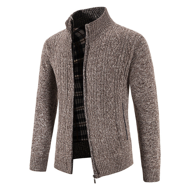 2024 new autumn and winter men's plus velvet sweater cardigan large size foreign trade stand collar fashion jacket coat men's sweater