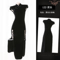 Vintage Chinese-style Velvet Cheongsam Improved dress New Chinese-style Split Tall Cool Sough Black Elegant Long Dress