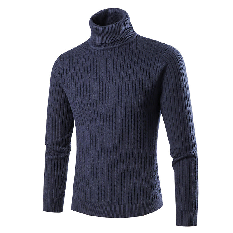 Foreign Trade 2024 New Men's Turtleneck Sweater Men's Autumn and Winter Simple Twist Knitted Shirt Inner Base Shirt Men's Top