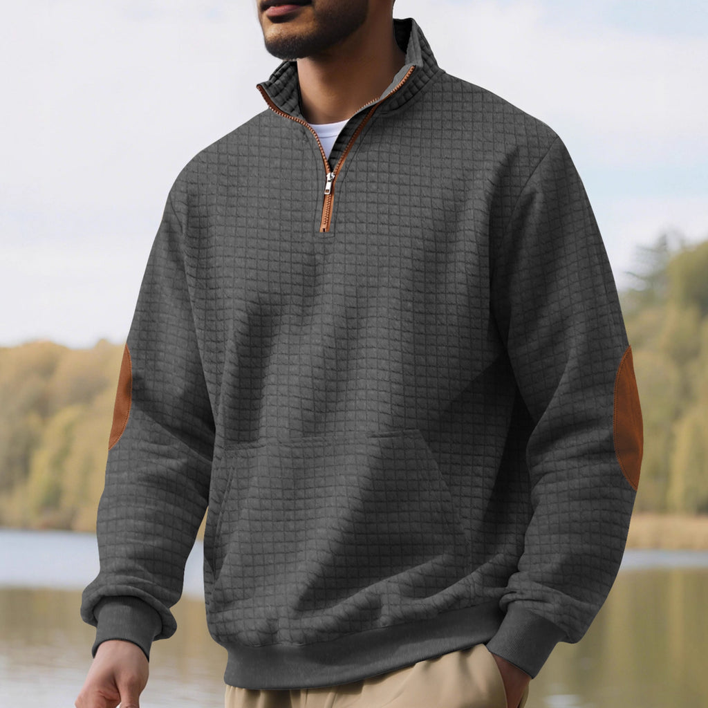 European and American Tk Cross-Border Casual Sports Sweatshirt Amazon Jacquard Small Checkered Stand-Up Collar Half-Zip Waffle Knit Top for Men