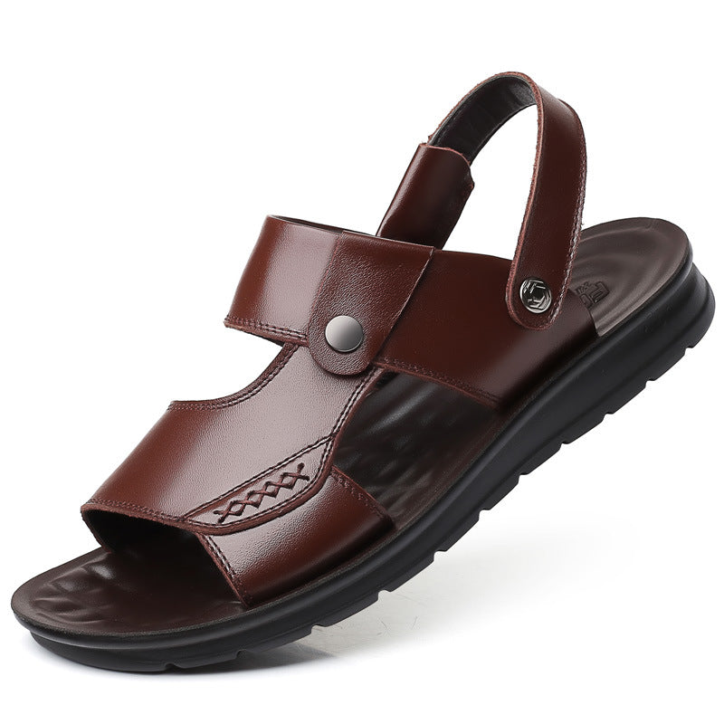 Genuine Leather Sandals for Men 2025 New Summer Casual Dual-Purpose Dad Soft Sole Outer Wear Beach Cowhide Sandals Trendy
