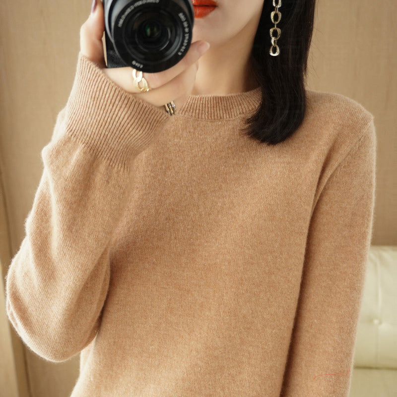 Sweater Women's Autumn and Winter Round Neck Knitted Sweater Women's Thin Long-Sleeved Bottoming Sweater Cross-Border Sweater Women's Non-Wool Knitted Sweater
