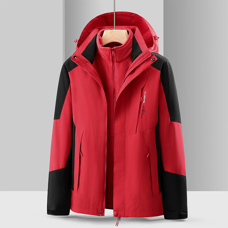 Cross-Border 2023 Outdoor Waterproof and Windproof Three-In-One Detachable Two-Piece Fleece Jacket for Men and Women, Mountaineering Clothing