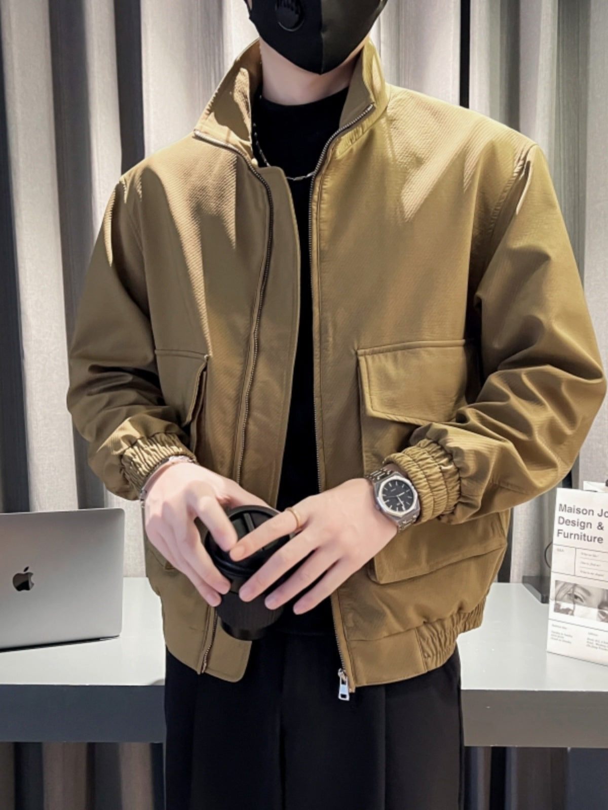 2025 New Work Jacket Men's Ins Trendy Casual Tops Handsome Men's Jackets Spring and Autum Stand-Up Collar Jackets