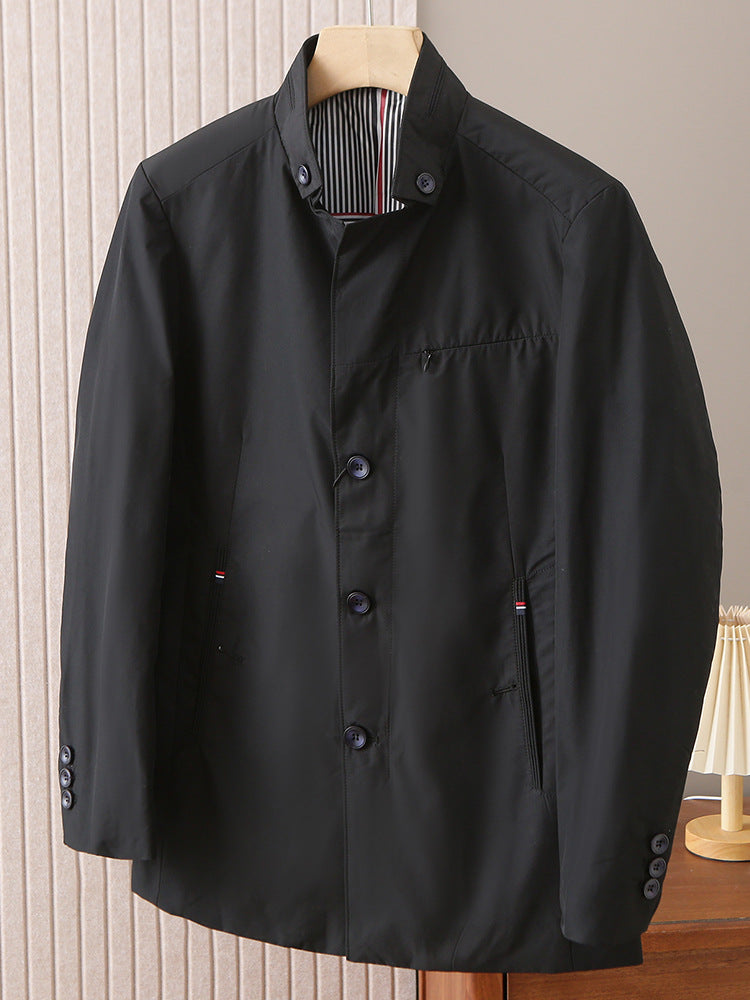 Middle-aged men's windbreaker spring and autumn thin stand collar single-breasted mid-length casual jacket coat men's F1808