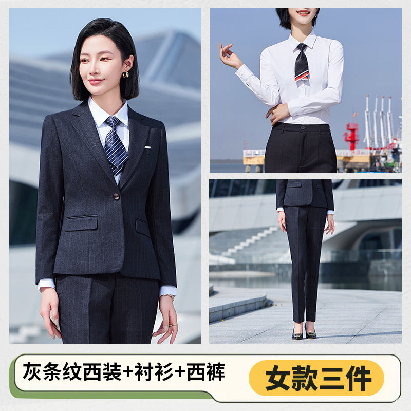 Thickened Elastic Stripe Suit Men's and Women's Same Style Advanced Sense Teachers' Business Wear Suit suit Civil Servant Work Clothes