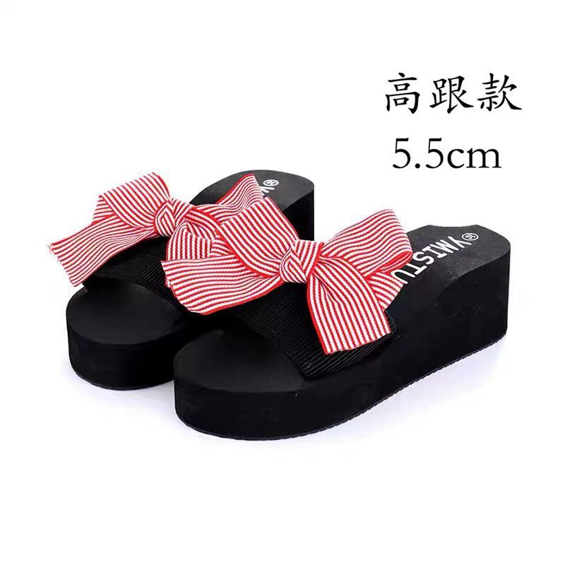Mid-summer high-heeled slipper butterfly flower women's beach shoes thick-soled sandals and slippers Korean-style non-slip slippers for women