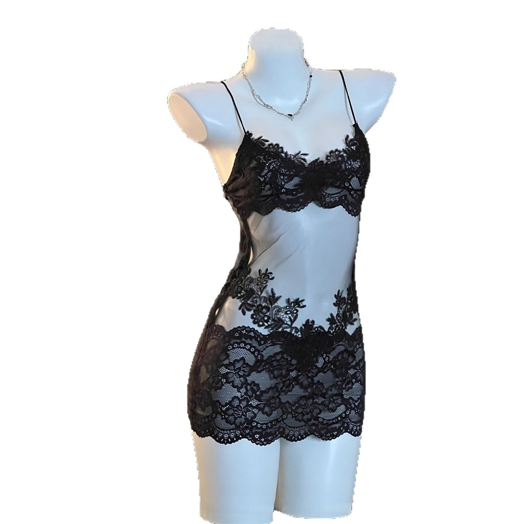 2025 New Lace Sexy Pajamas for Women Pure Lust Style Transparent Mesh Suspender Date Dress High-End Nightgown