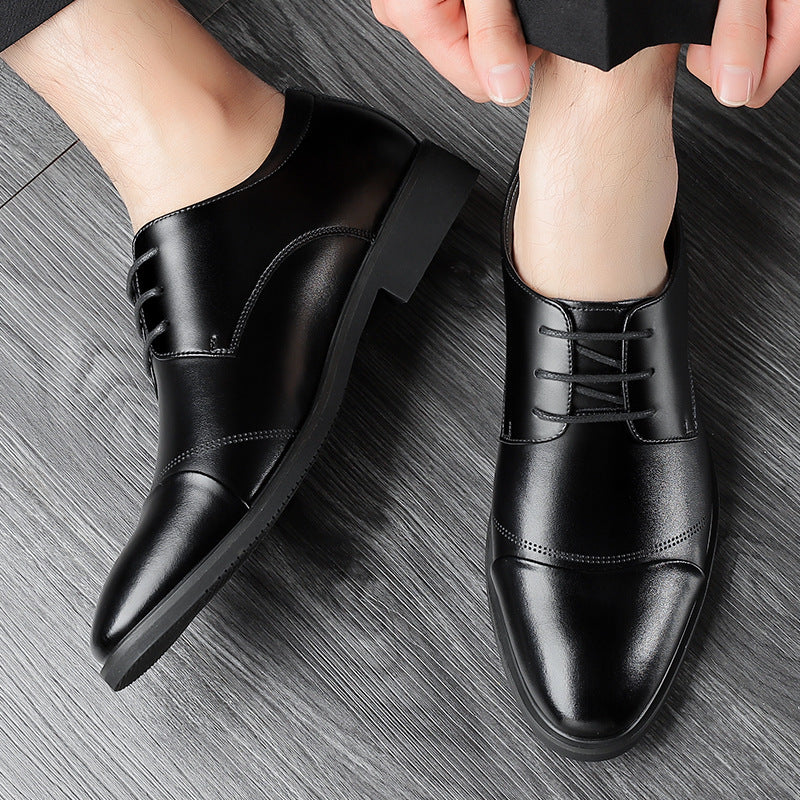 Men's Leather Shoes for Autumn Business Formal Wear British Style Genuine Leather Invisible Inner Heightening Suit Wedding Groom's Shoes Are Comfortable and Versatile