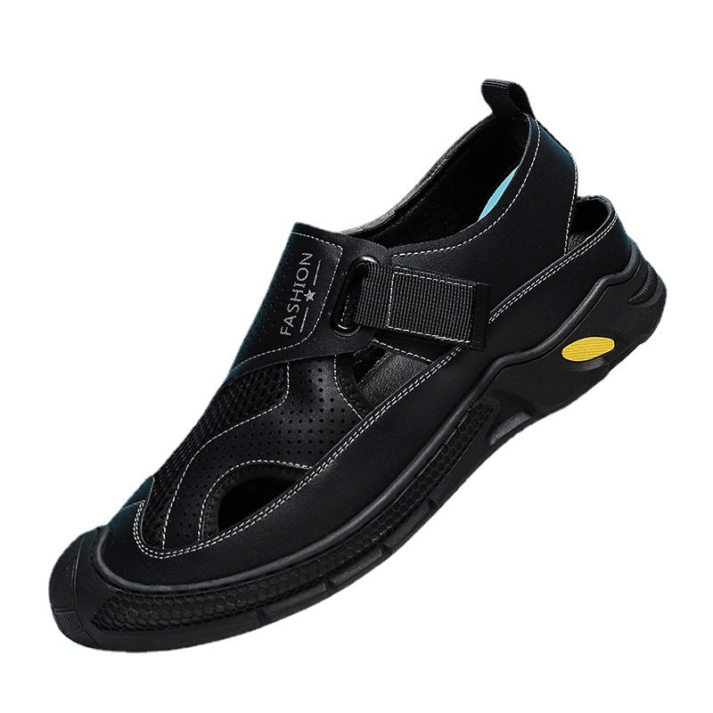 Sandals for Men, Summer Casual Shoes, Breathable Toe-Toe Mesh Outdoor Hollow Hole Shoes, Trendy Roman Non-Slip Beach Shoes for Men