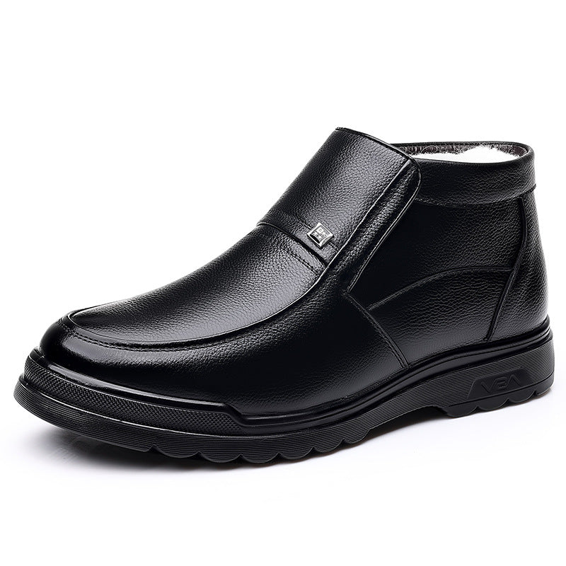 Cotton Shoes Men's Winter fleece-lined Warm Men's Cotton Shoes High-top Leather Wool Snow Boots Middle-aged and Old Dad Elder Shoes
