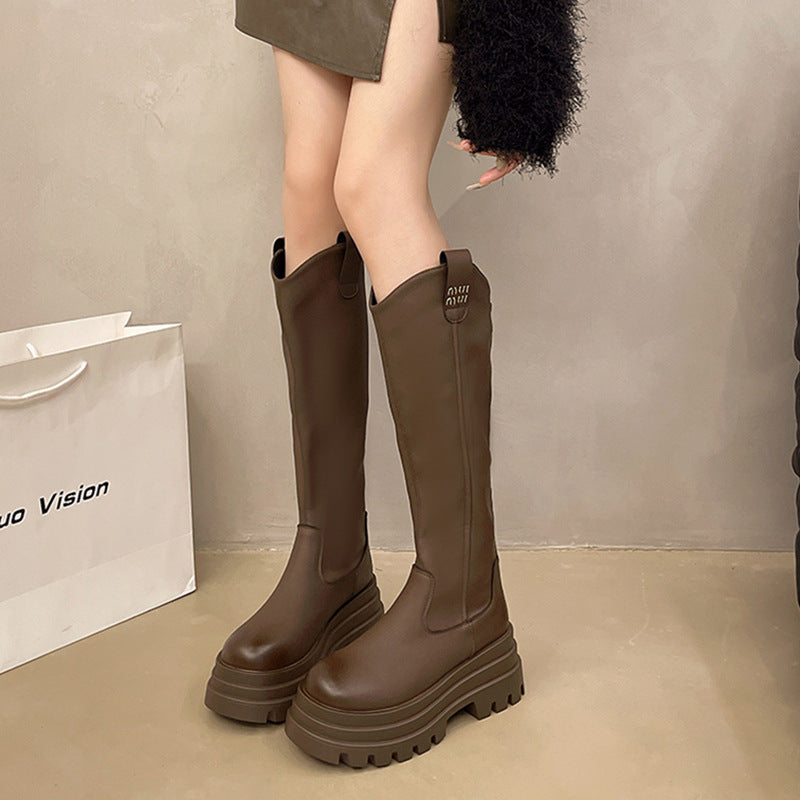 Thick-Soled Over-The-Knee Boots for Women, New Retro Fashion Leather Boots, Elegant Popular Street Fashion Boots, Knight Boots