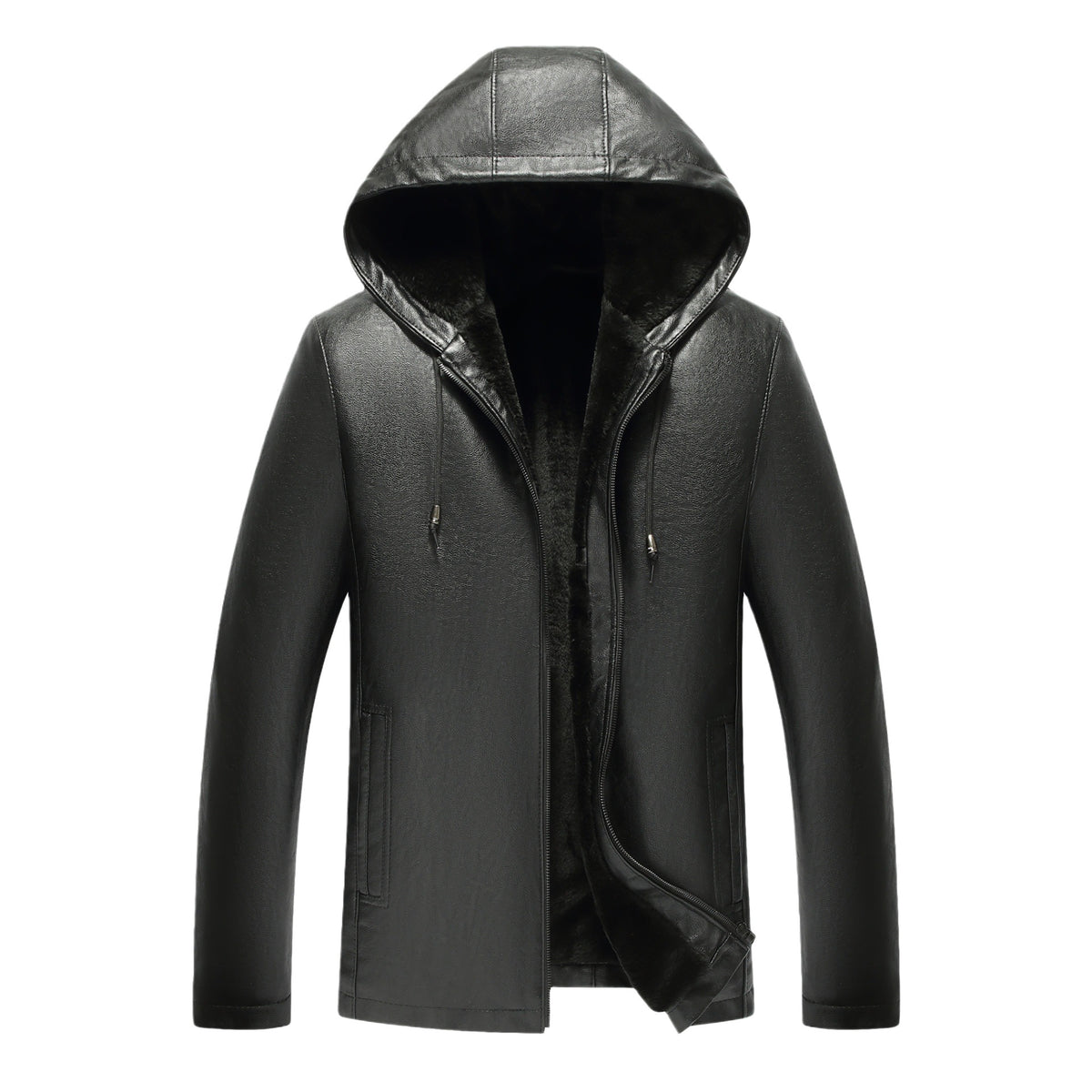 Hooded leather men's New imitation leather winter plus velvet padded long casual men's leather jacket coat wholesale