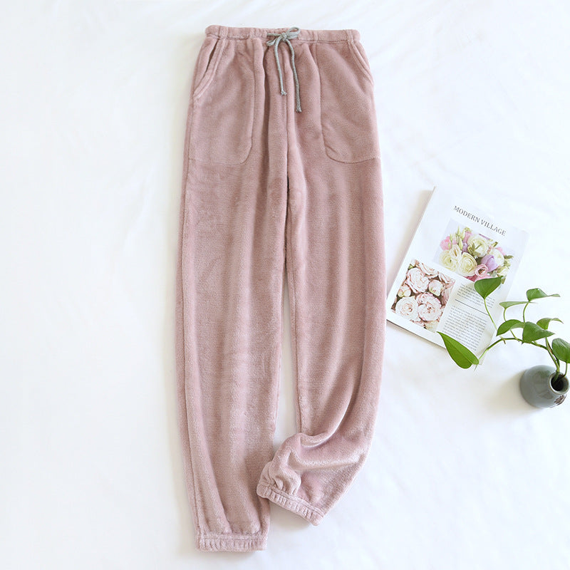 Women's Pajama Pants Flannel Thickened Warm Pants Couple Autumn and Winter Coral Fleece Casual Home Pants for Outer Wear