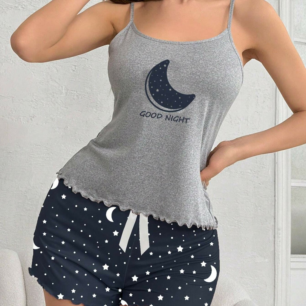 European and American Export Cross-Border Sexy Suspender Shorts Starry Sky Printed Pajamas Set Women's Summer Thin Casual Home Wear