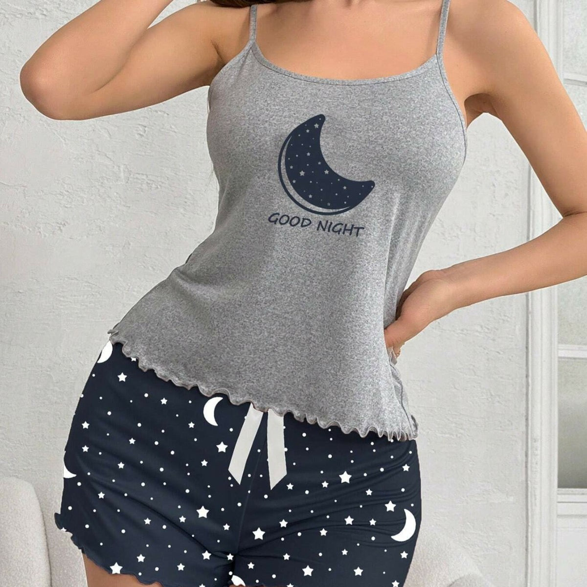 European and American Export Cross-Border Sexy Suspender Shorts Starry Sky Printed Pajamas Set Women's Summer Thin Casual Home Wear