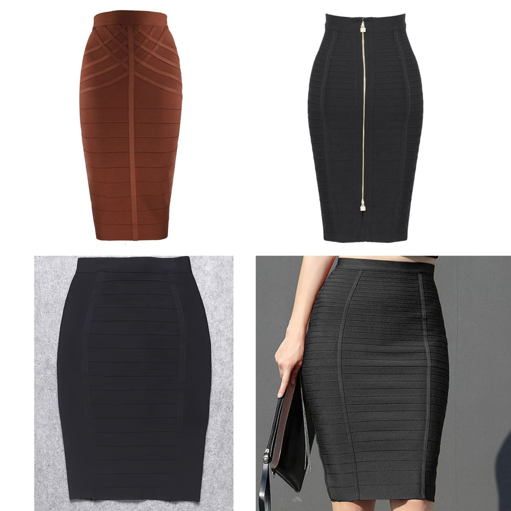 European and American Cross-Border Skirts for Women, High-Waisted Knee-Length Elastic One-Step Skirts, Knitted Hip-Hugging Skirts, Slim Bandage Skirts