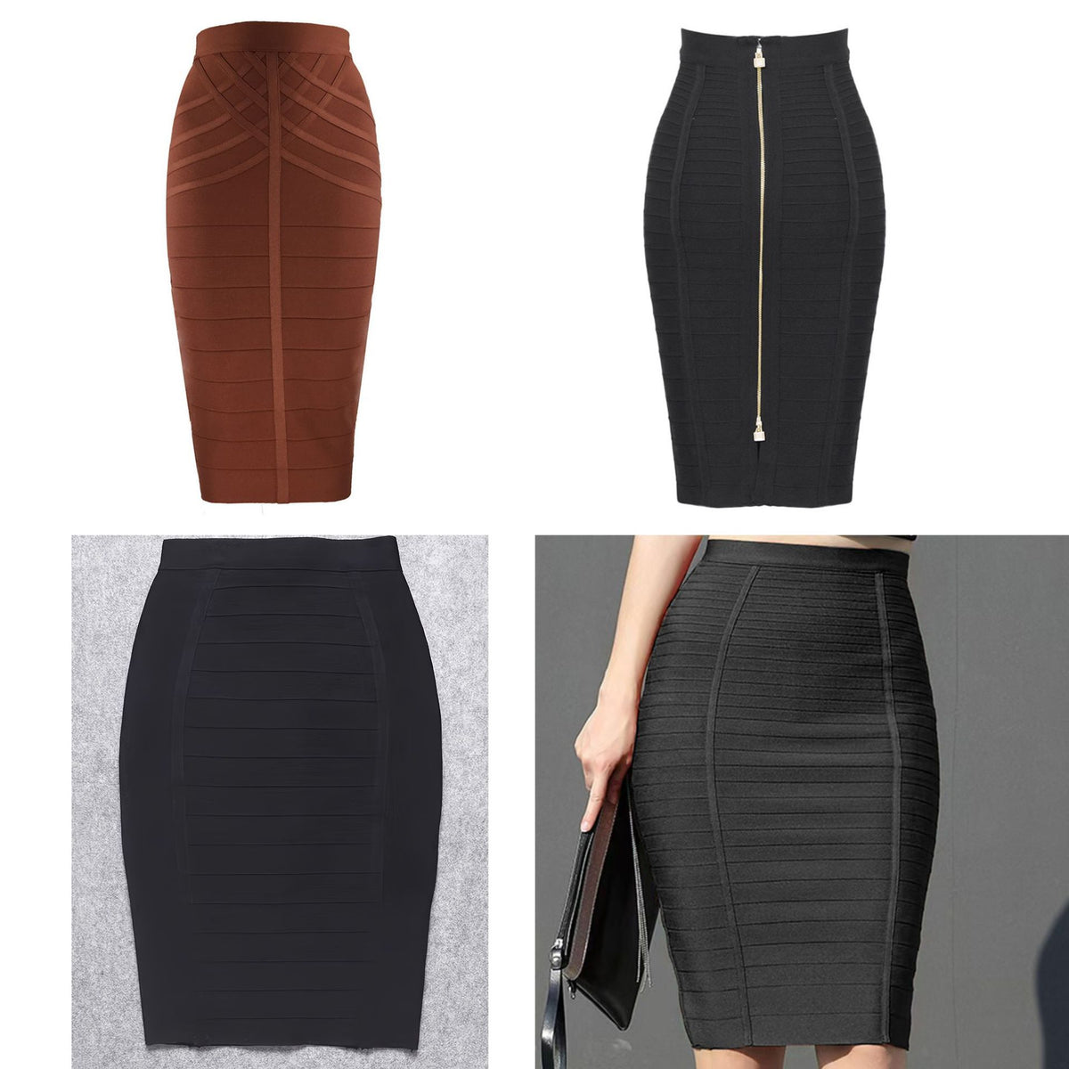 European and American Cross-Border Skirts for Women, High-Waisted Knee-Length Elastic One-Step Skirts, Knitted Hip-Hugging Skirts, Slim Bandage Skirts