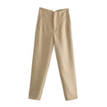 Women's Trousers European and American Amazon Cross-Border New Slim Fit Solid Color Pleated Micro-Elastic Formal Straight Pants Casual Pants