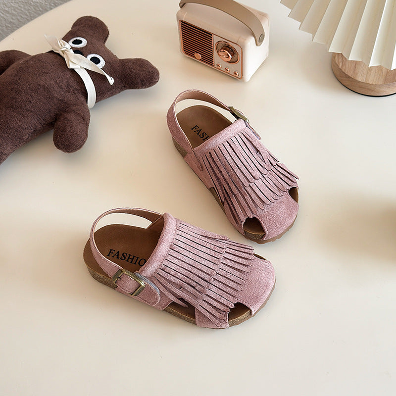Korean Style Children's Sandals 2025 Summer New Boys and Girls Tassel Soft-soled Sandals Baby Toe Sandals