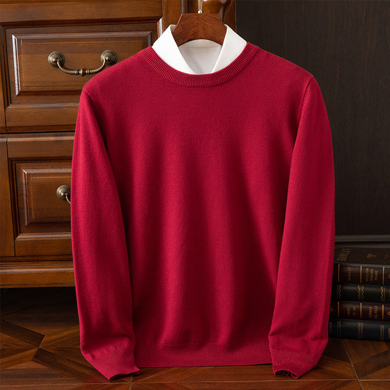 Autumn and Winter Classic Round Neck Men's Pullover Base Shirt Casual Business Knitwear Loose Fashion Solid Color Long Sleeve Sweater