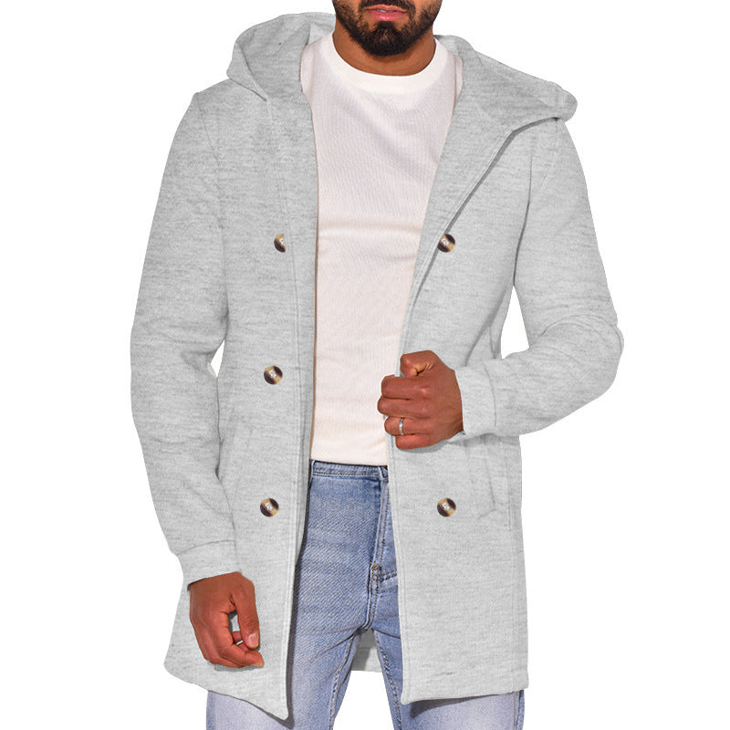 Independent Station Hot Selling 2024 Amazon Men's Hooded Double-breasted Casual Coat Woolen Coat Men's Coat Spring and Autumn