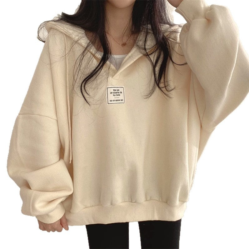 Cross-border South Korea Spring and Autumn Lazy Style Batwing Sleeve Loose All-match Collar Hooded Top Pullover Sweatshirt Women's plus size