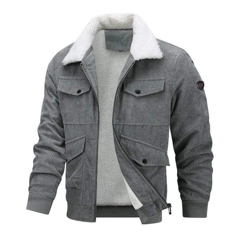 Winter Plus Size Men's New Corduroy Lambskin Cotton-padded Coat Warm Overalls Lapel Cotton-padded Coat Young and Middle-aged Jacket