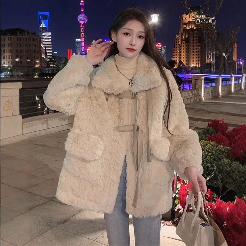 High-grade Wool Lamb Jacket Women's Winter 2024 New Fur Mid-length Quilted Thickened Cotton-padded Jacket