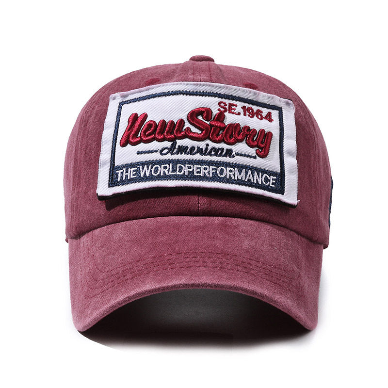Hats for Men and Women, Spring and Summer Baseball Caps, Washed Cloth, Old Letter Embroider, Curved Brim Peaked Caps, Versatile Retro Couple Hats
