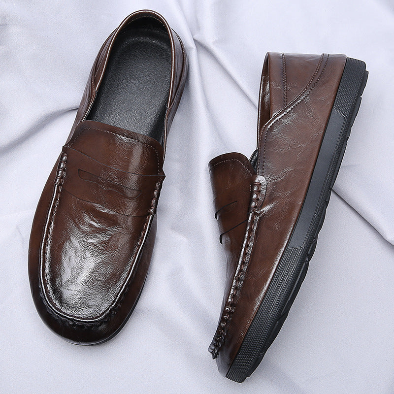 2024 Autumn Men's Slip-On Genuine Leather Breathable Casual Loafers Korean Style Versatile Low-Cut Daily Men's Leather Shoes
